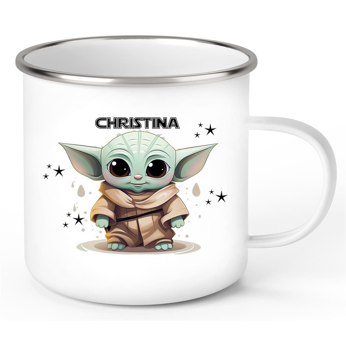 Tasse Wunschname Baby-Yoda 3 Emaille Kinderbecher personalisiert