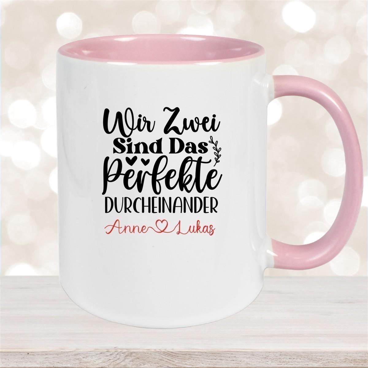 Tasse Liebe - "Wir Zwei sind das perfekte Durcheinander" Valentinstag Wunschnamen Keramik personalisiert versch. Farben
