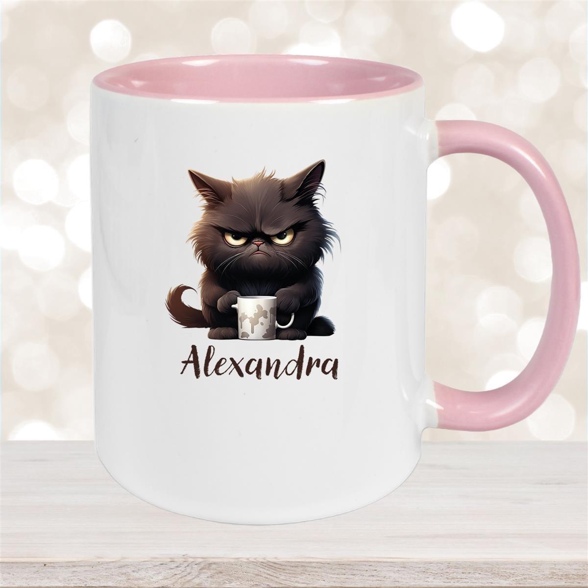 Tasse Katze Grumpy 1 Wunschname Keramik Kinderbecher personalisiert versch. Farben