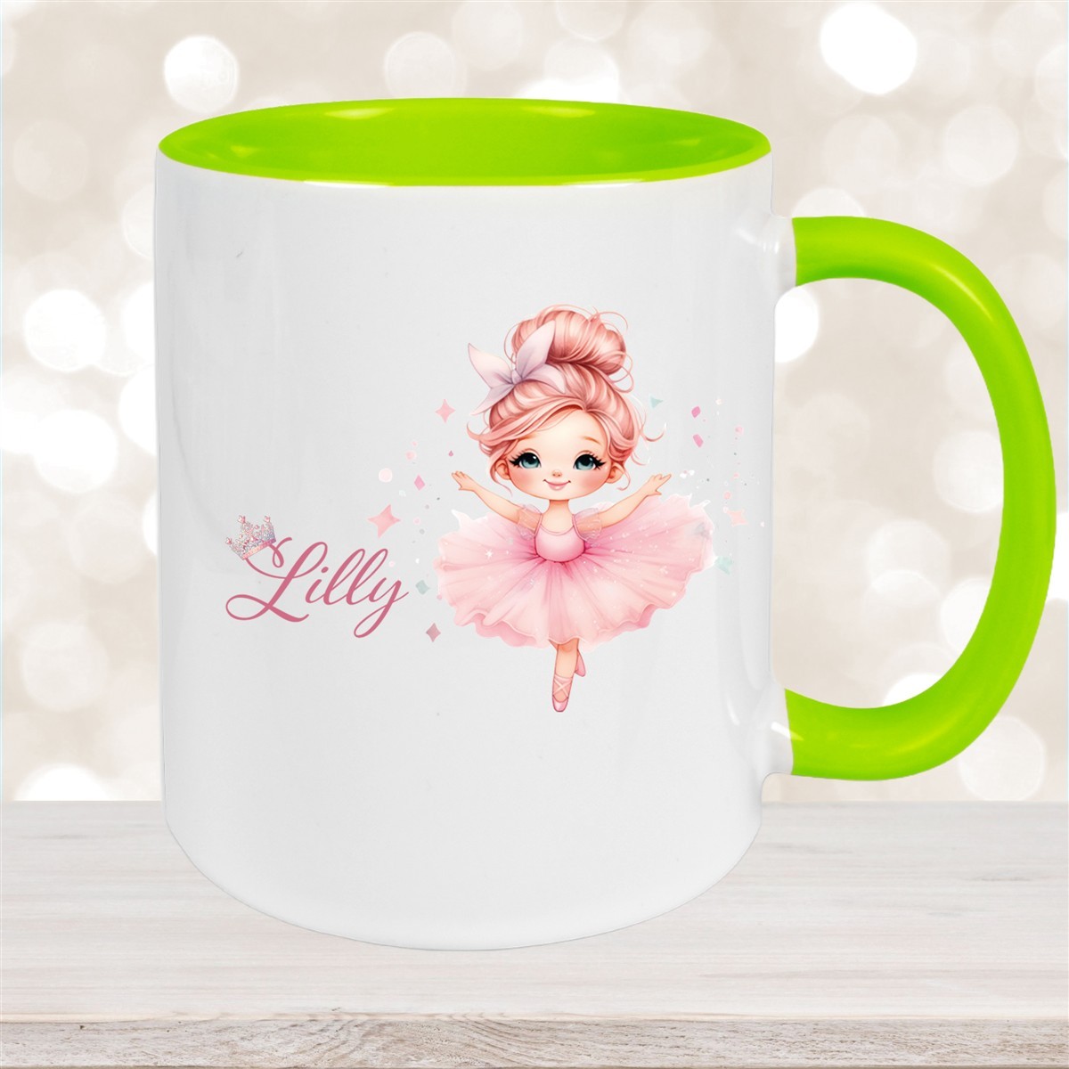 Tasse Ballerina #1 Wunschname Keramik Kinderbecher personalisiert Grün