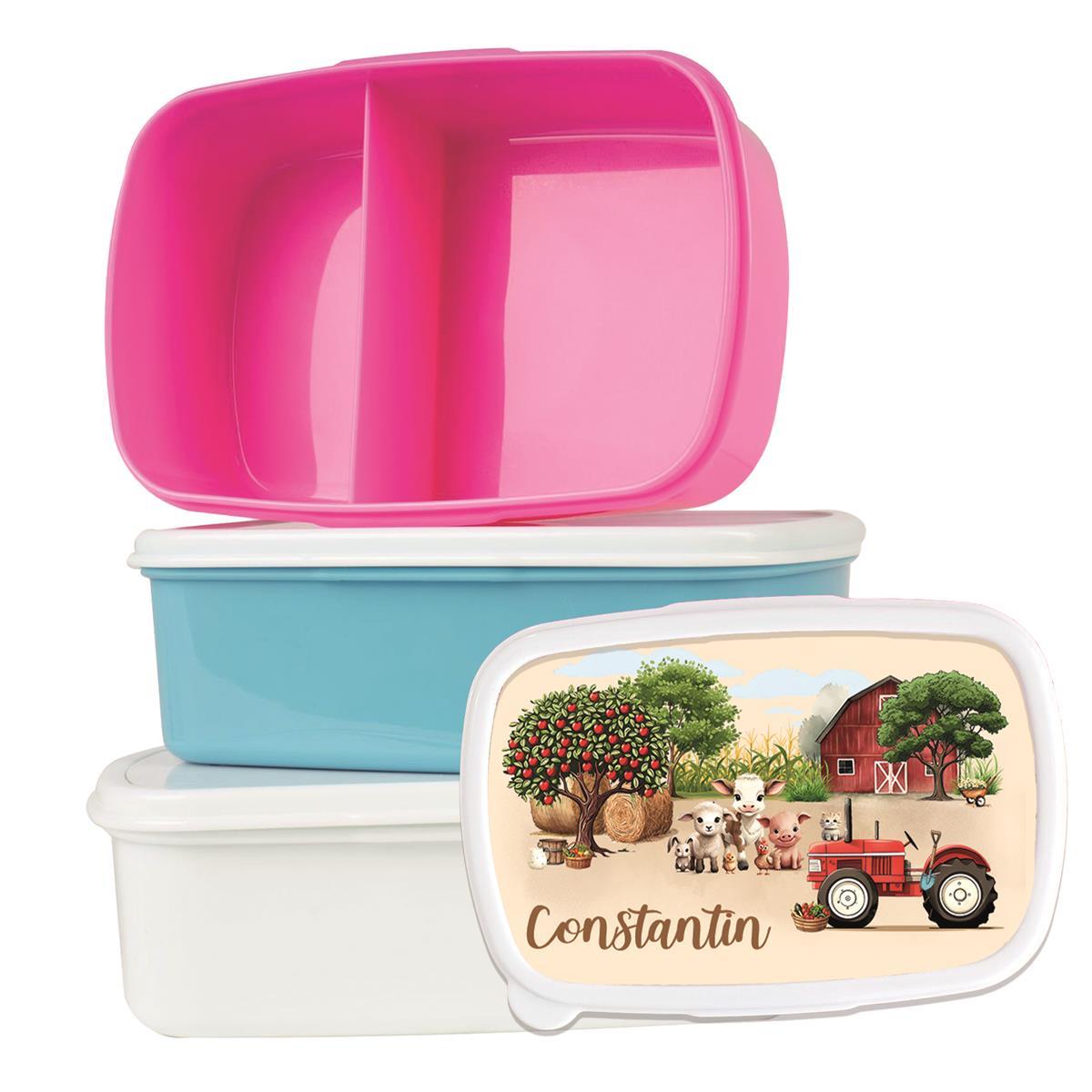 Brotdose mit Namen Bauernhof 01 – Personalisierte Lunchbox für Schule & Kindergarten versch. Farben