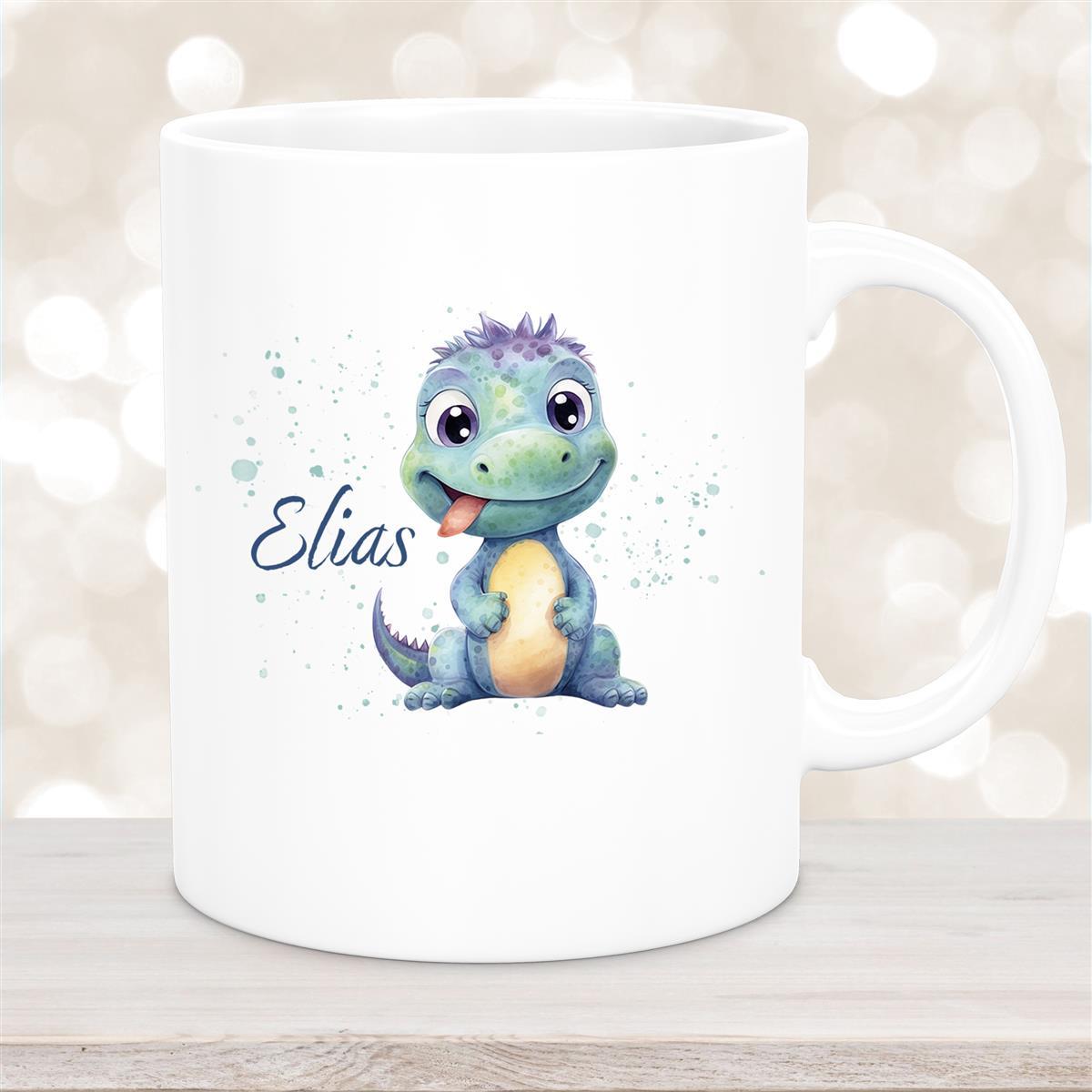 Tasse Dino #13 Wunschname Keramik Kinderbecher Personalisiert Weiß