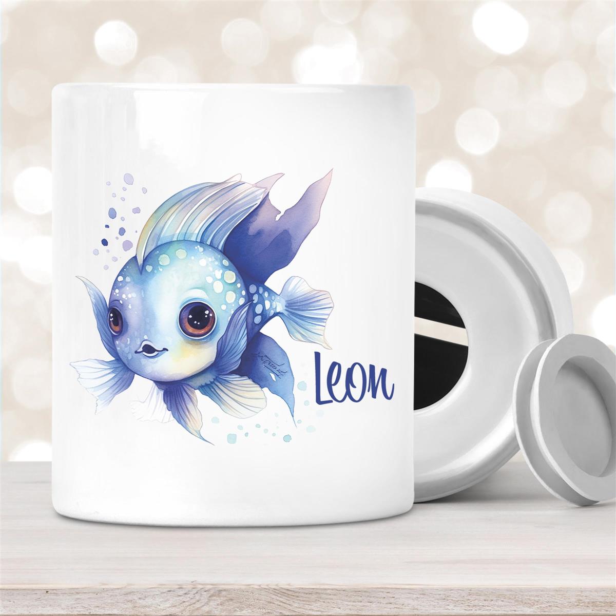 Spardose mit Wunschname Meerestiere Fisch #2 personalisiert