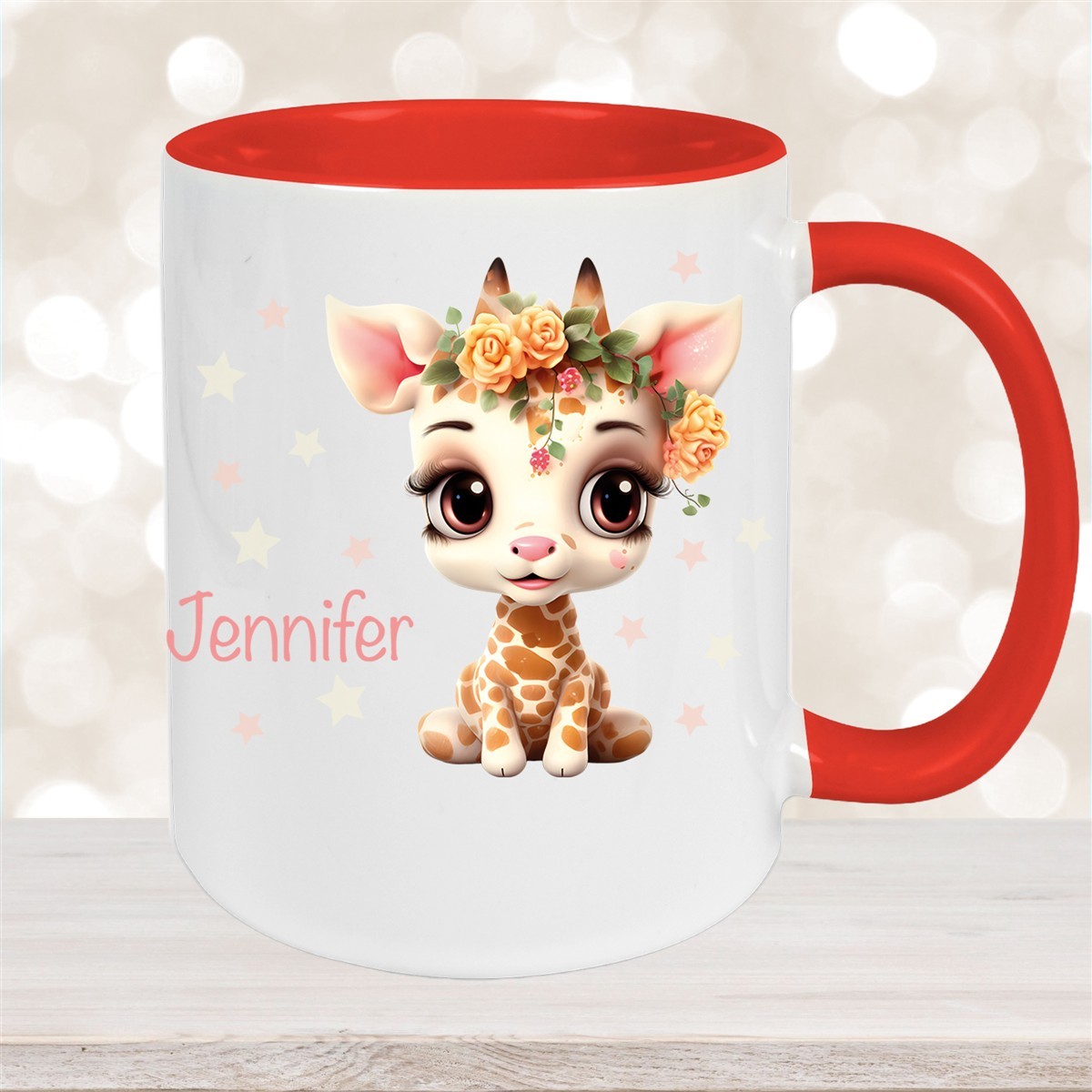 Tasse Wunschname Giraffe #1 Keramik Kinderbecher Rot