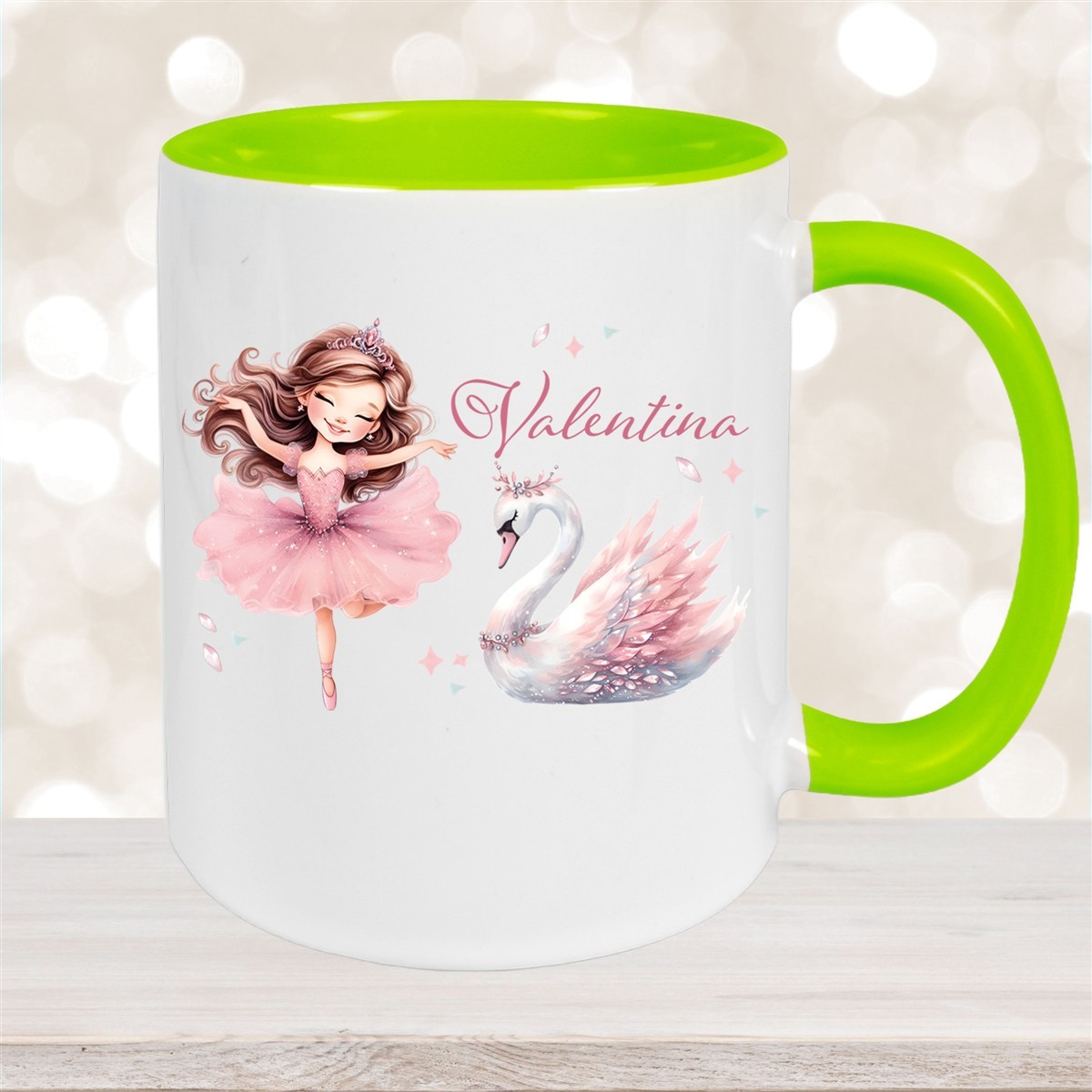 Tasse Ballerina #2 Wunschname Keramik Kinderbecher personalisiert Grün