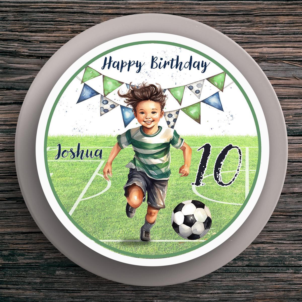 Tortenaufleger Geburtstag Fußball #5 Name & Zahl (20cm)
