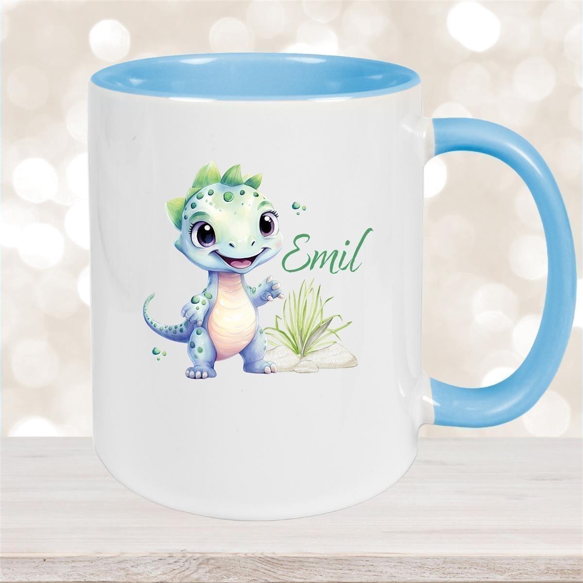 Tasse Dino 14 Wunschname Keramik Kinderbecher Personalisiert versch. Farben