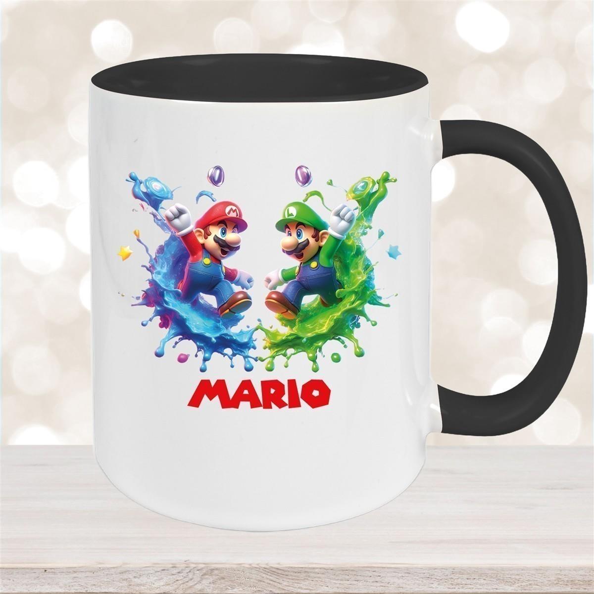 Tasse Wunschname Super-Mario 7 Keramik Kinderbecher personalisiert versch. Farben