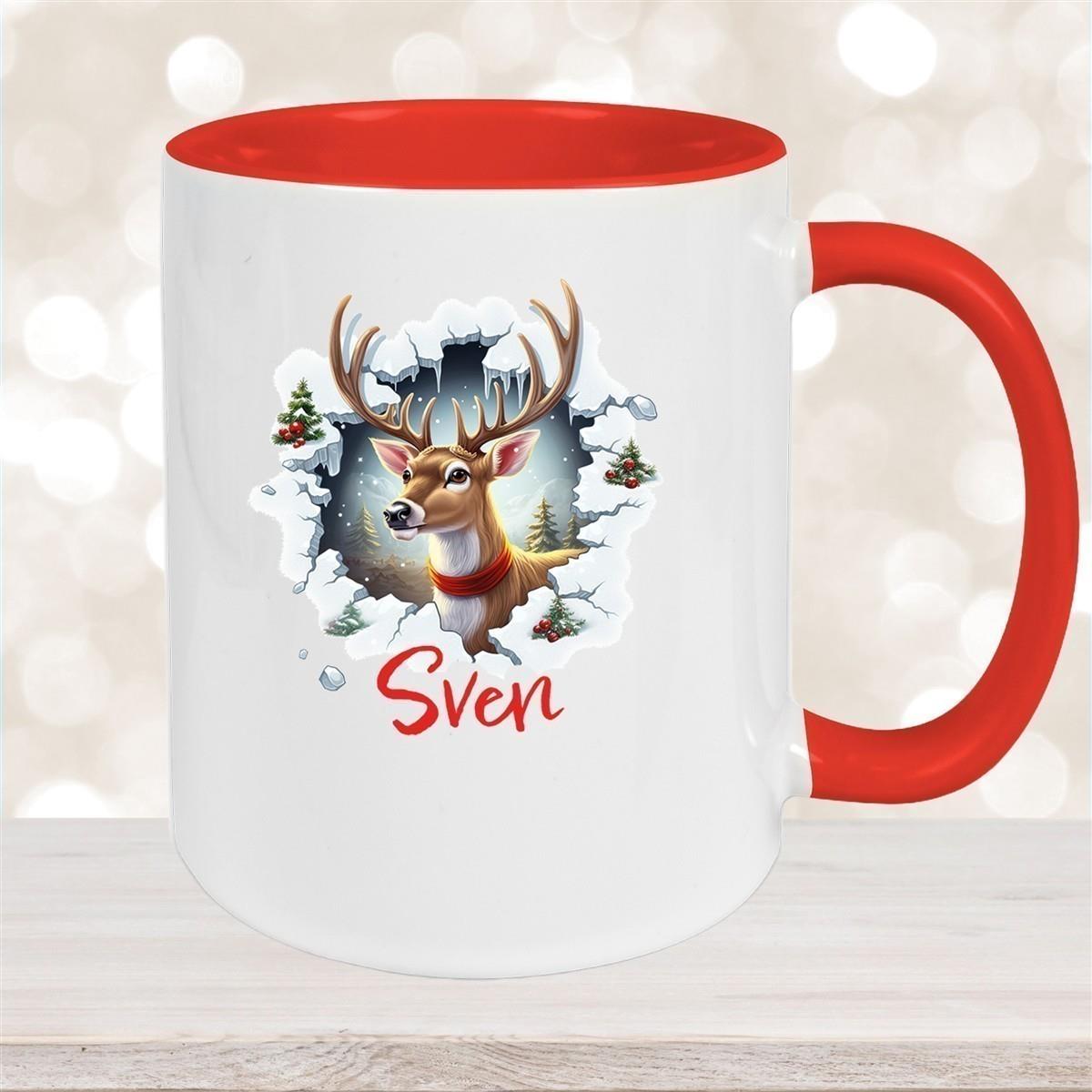 Tasse Wunschname Christmas Rentier 3 Keramik Kinderbecher versch. Farben
