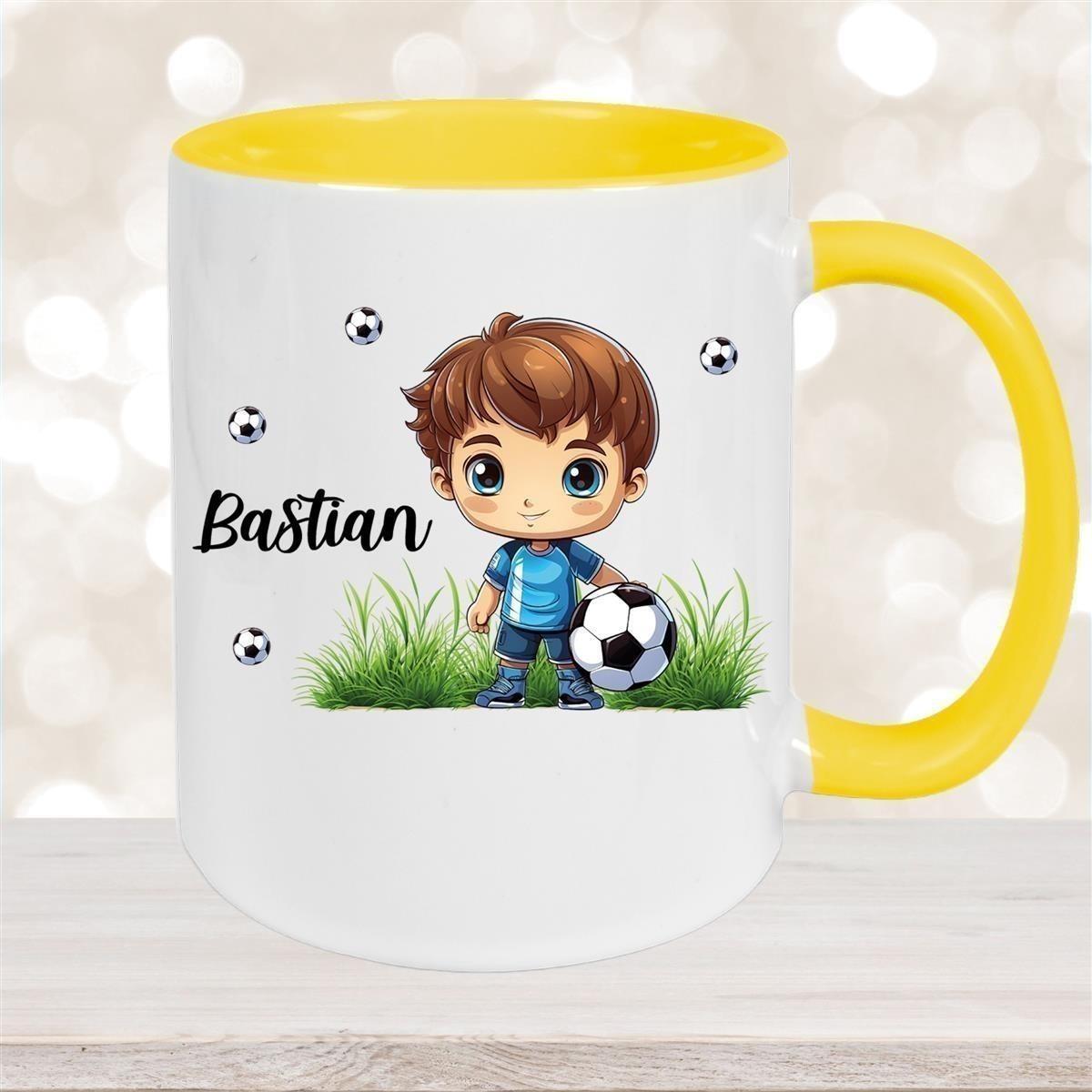 Tasse Fußball 6 Wunschname Keramik Kinderbecher personalisiert versch. Farben
