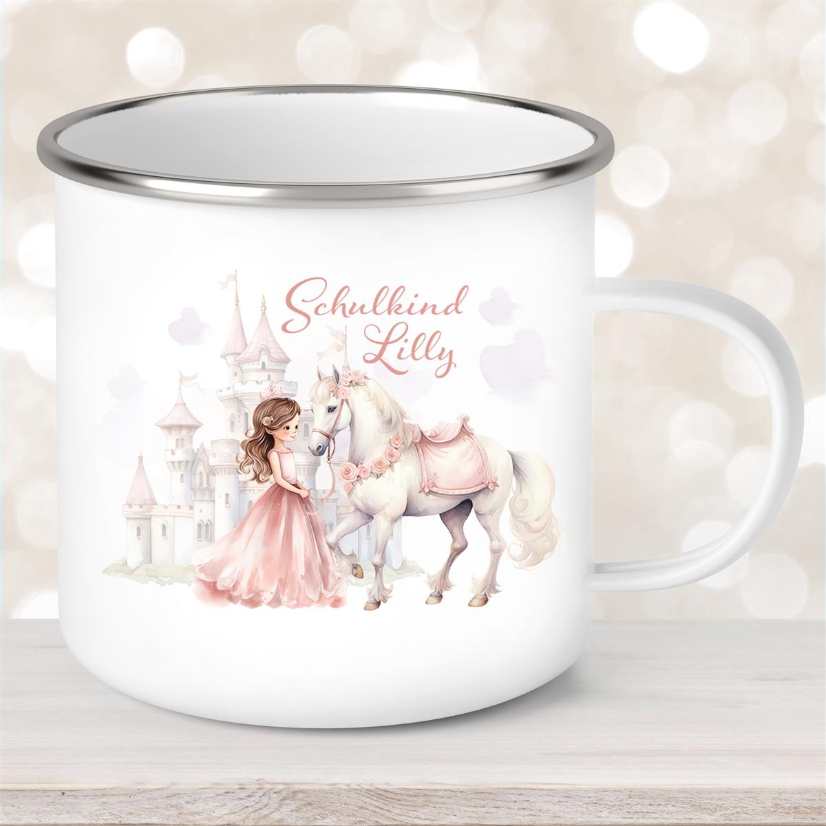 Tasse Kinder Prinzessin #1 Wunschname Emaille Kinderbecher personalisiert
