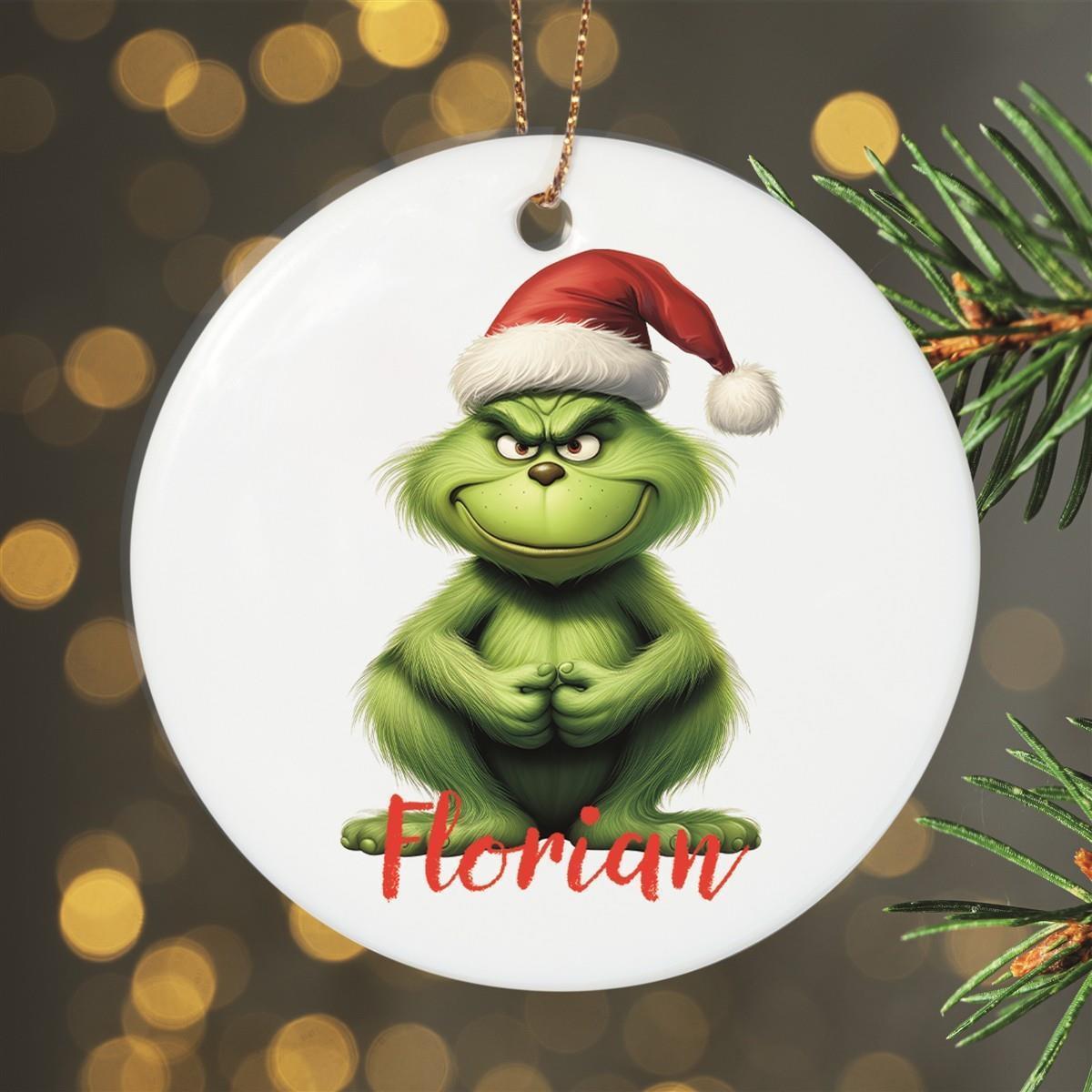 Weihnachtsanhänger personalisiert Grinch 5 Name Motiv Anhänger Keramik, Weihnachtsschmuck, Weihnachtskugel, Christbaumschmuck versch. Formen