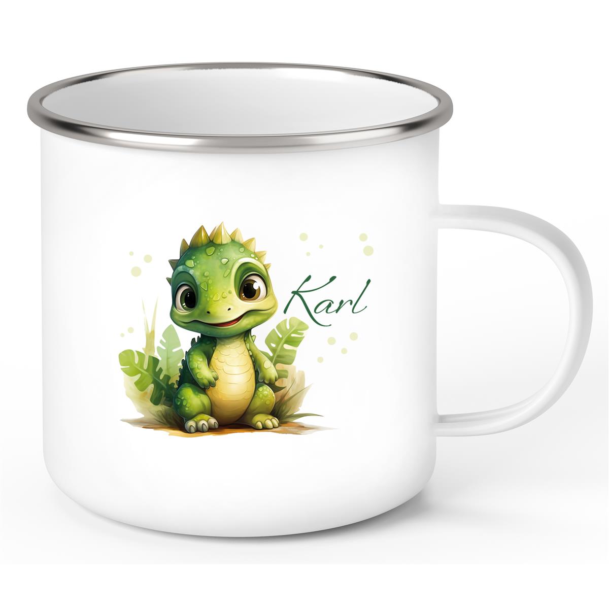 Tasse Wunschname Dino 16 Emaille Kinderbecher
