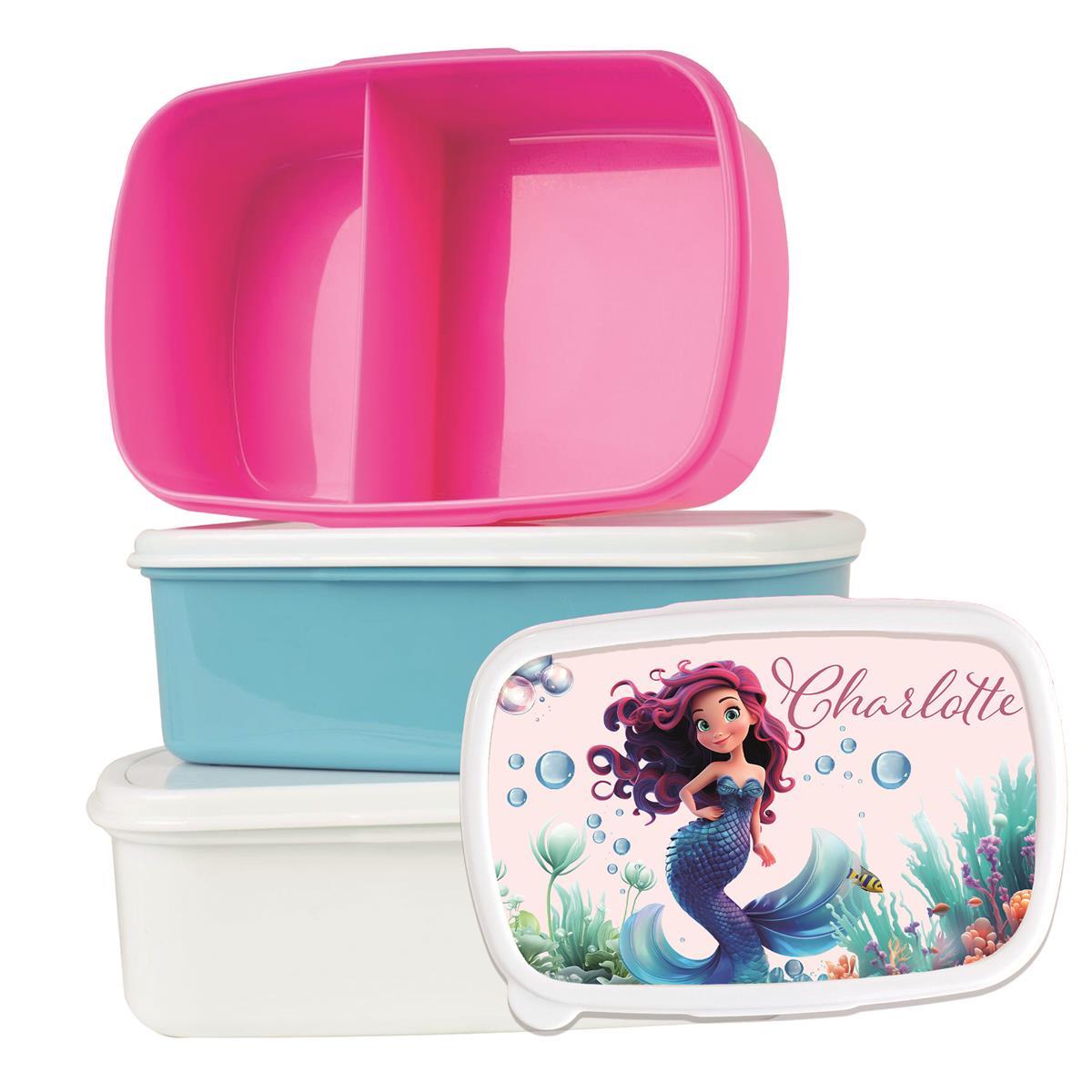 Brotdose mit Namen Meerjungfrau 02 – Personalisierte Lunchbox für Schule & Kindergarten versch. Farben