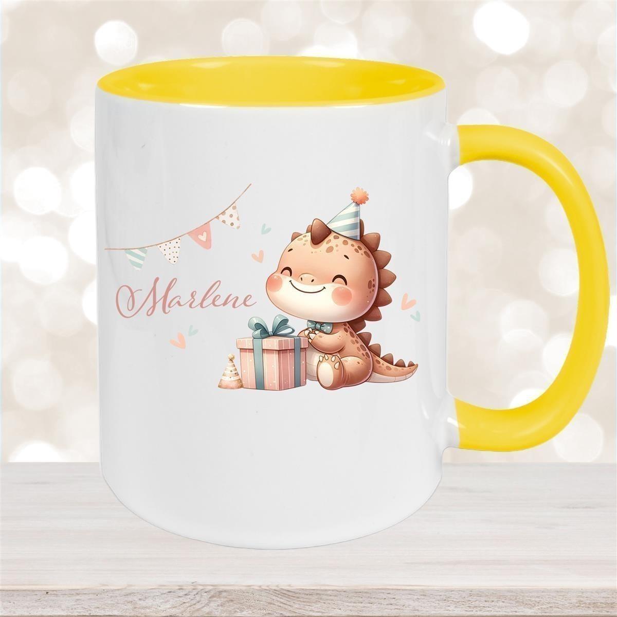 Tasse Dino 18 Wunschname Keramik Kinderbecher Personalisiert versch. Farben