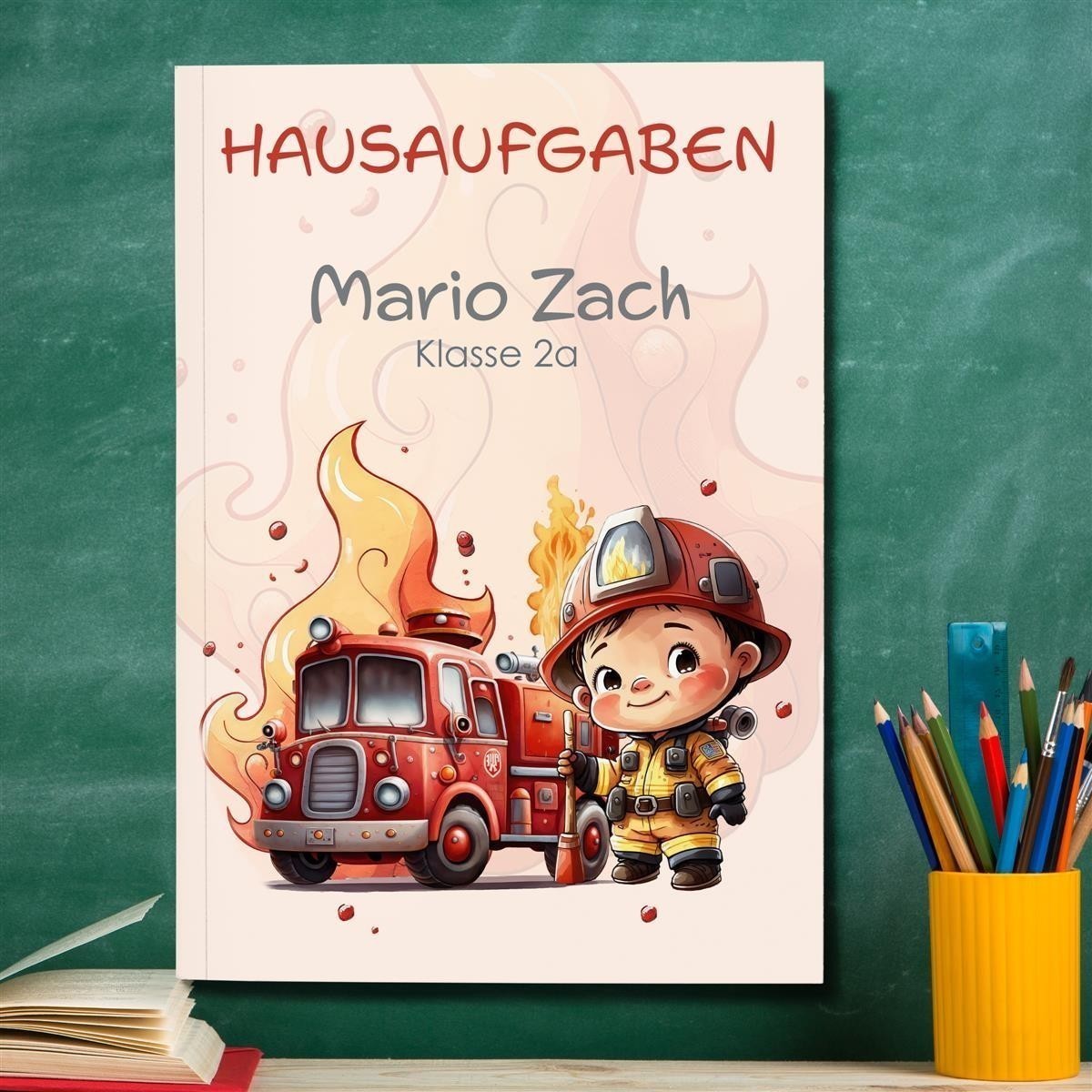Hausaufgabenheft Feuerwehr #1 DIN A5 - 48 Blatt mit Name und Klasse