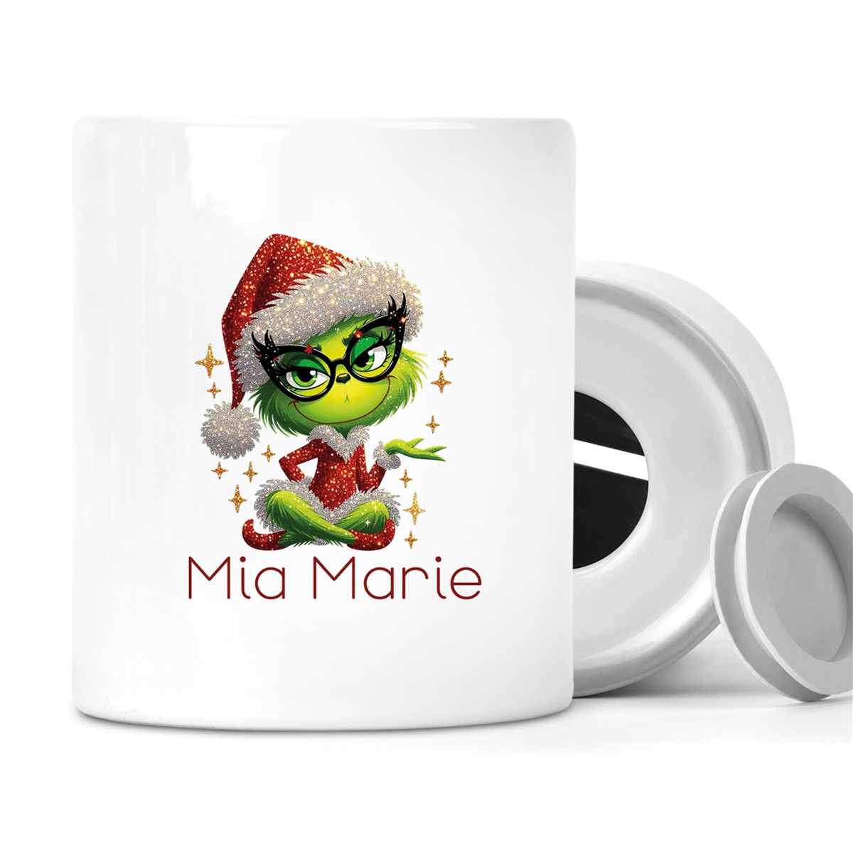 Spardose mit Wunschname Weihnachten Lady-Grinch #4 personalisiert