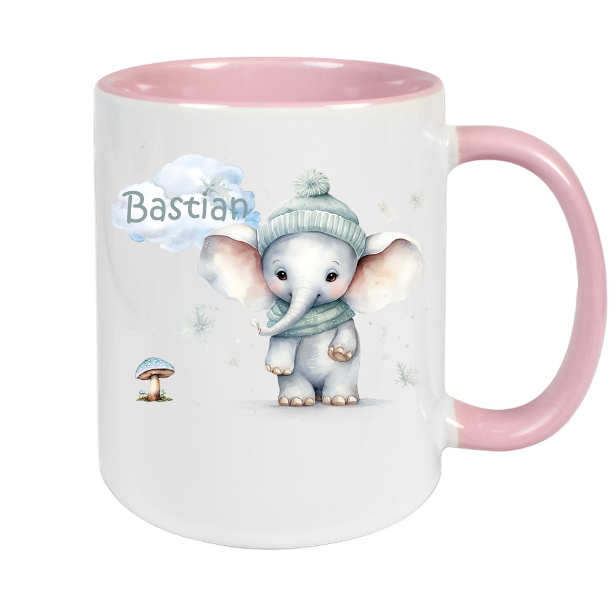 Tasse Wunschname Weihnachten Elefant #1 Keramik Kinderbecher Altrosa