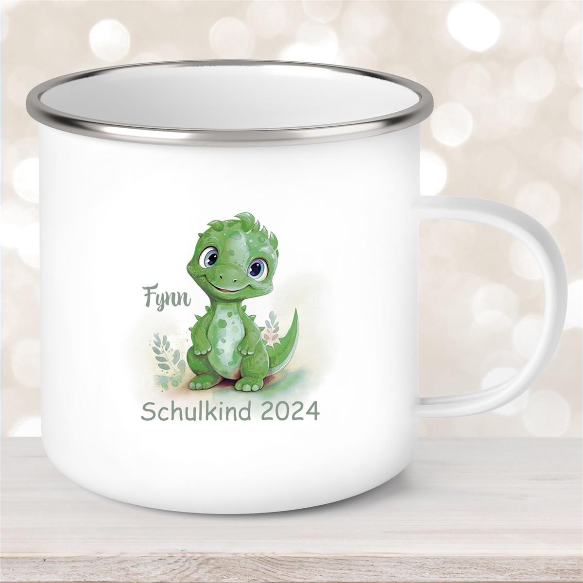 Tasse Schulkind #11 Wunschname Dino #2 Emaille Kinderbecher Personalisiert Tasse Schulkind #11 Wunschname Dino #2 Emaille Kinderbecher Personalisiert