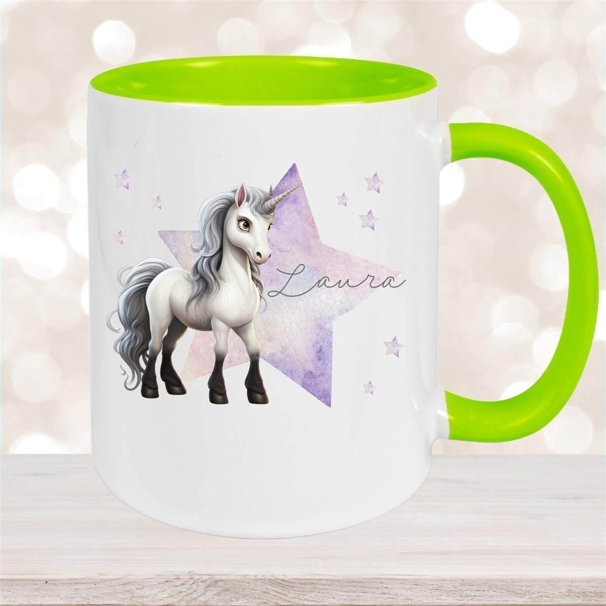 Tasse Wunschname Einhorn Stern #1 Keramik Kinderbecher versch. Farben