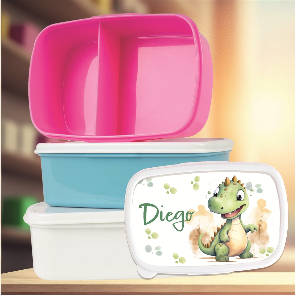 Brotdose mit Namen Dino #01 – Personalisierte Lunchbox für Schule & Kindergarten versch. Farben Brotdose mit Namen Dino #01 – Personalisierte Lunchbox für Schule & Kindergarten Weiß