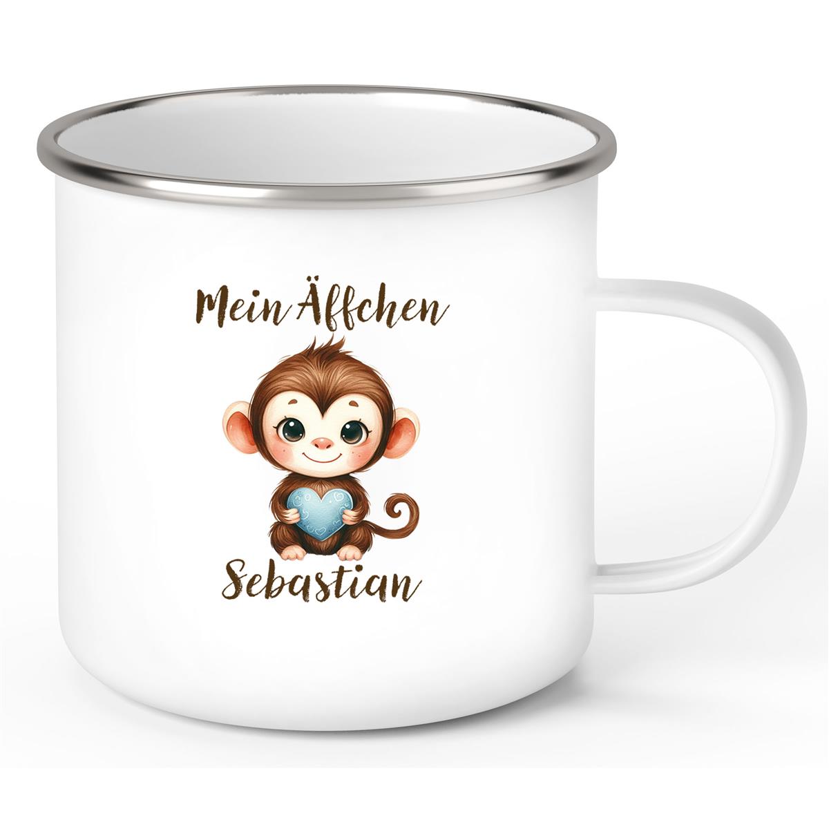 Tasse Liebe - Äffchen Valentinstag Wunschnamen Emaille personalisiert