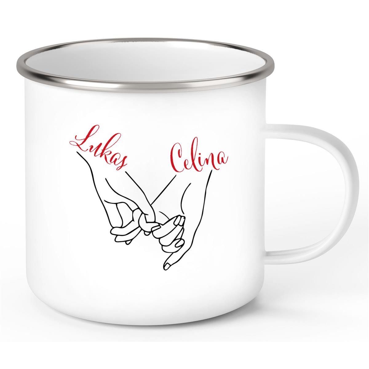 Tasse Hände Valentinstag 5 Wunschnamen Emaille personalisiert