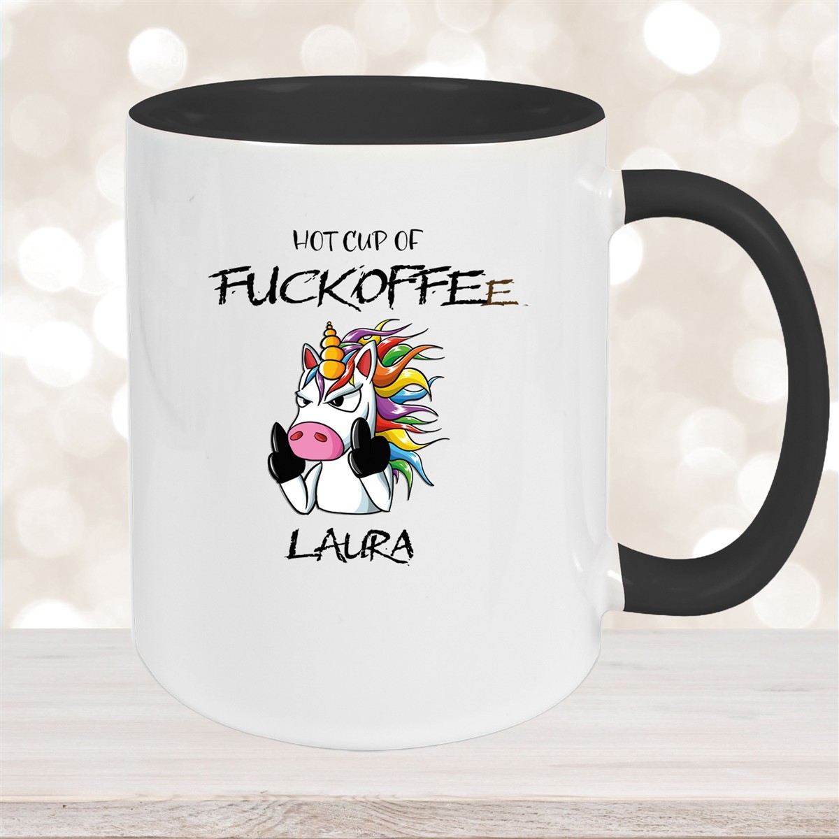 Tasse Einhorn #9 Wunschname Keramik Kinderbecher personalisiert Schwarz