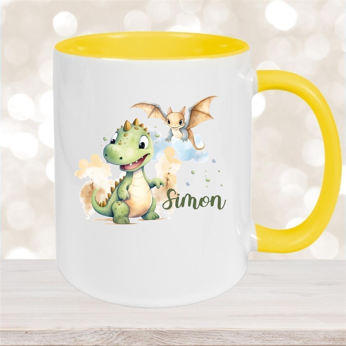 Tasse Dino 6 Wunschname Keramik Kinderbecher Personalisiert versch. Farben