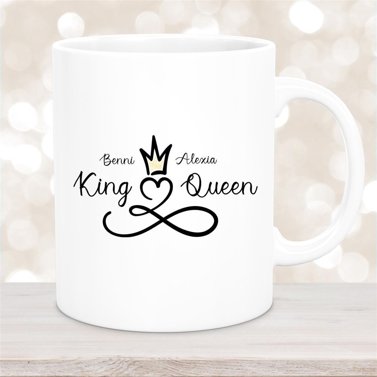 Tasse Liebe - Spruch "King & Queen" Valentinstag Wunschnamen Keramik personalisiert Weiß Tasse Liebe - Spruch "King & Queen" Valentinstag Wunschnamen Keramik personalisiert Weiß