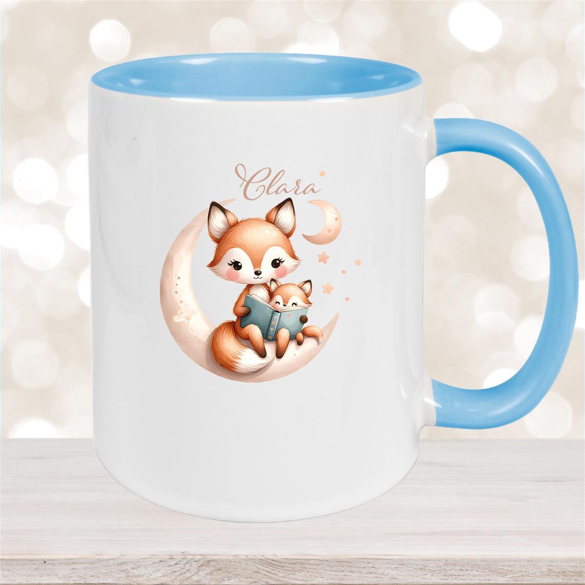 Tasse Wunschname Fuchs #2 Keramik Kinderbecher Hellblau