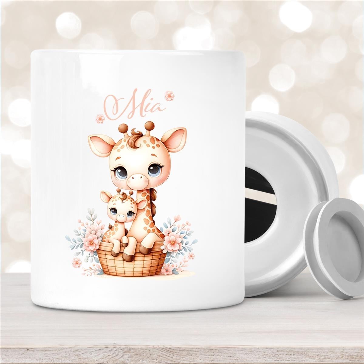 Spardose mit Wunschname Giraffe #2 personalisiert