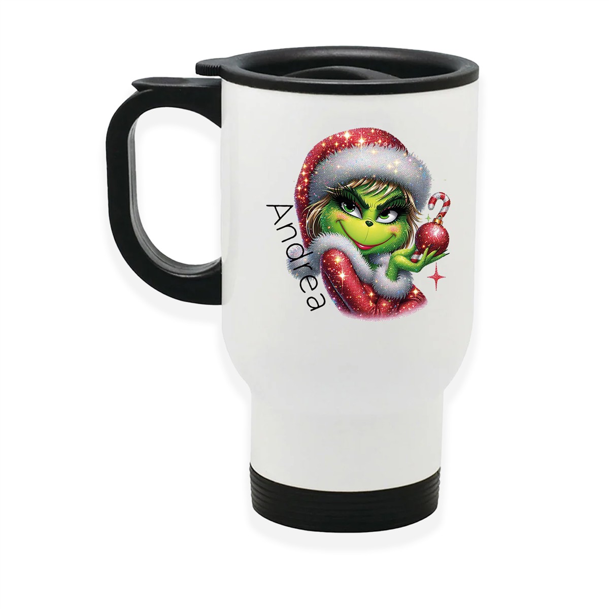 Edelstahl-Thermobecher mit Deckel Weihnachten Lady-Grinch 3# personalisiert weiß