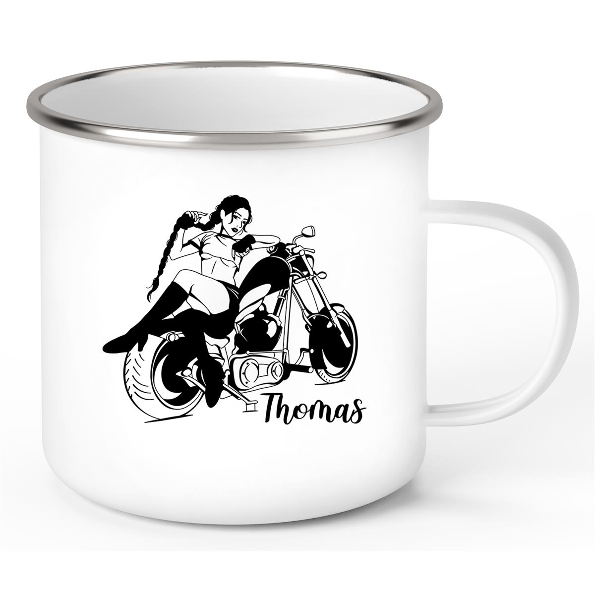 Tasse Bike #01, Biker Girl, Motorrad Emaille personalisiert