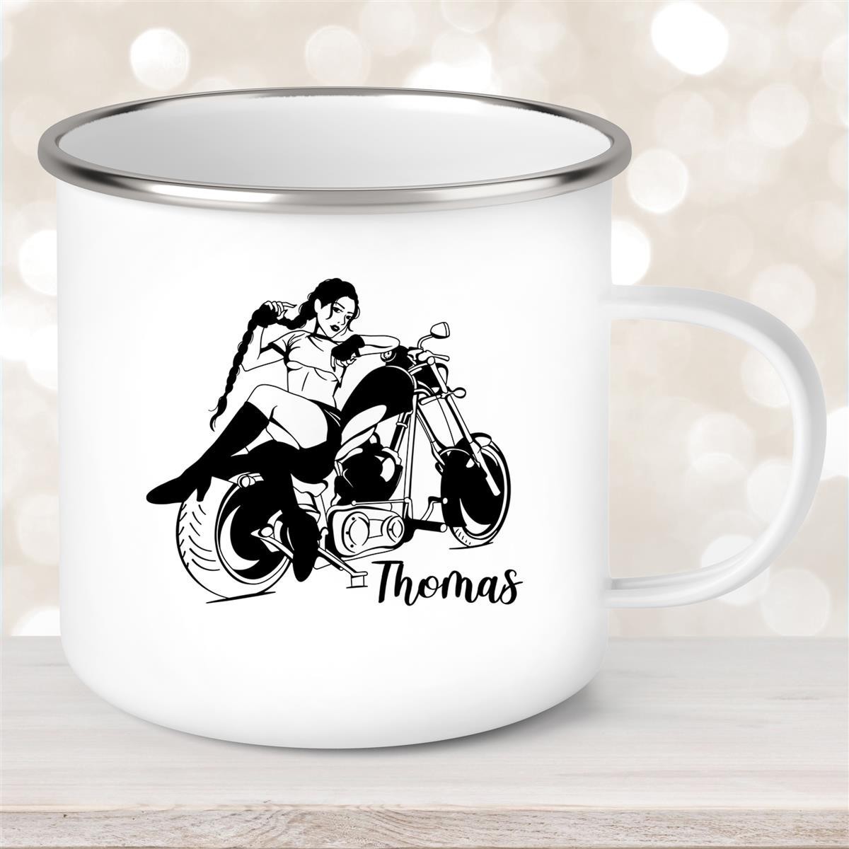 Tasse Bike #01, Biker Girl, Motorrad Emaille personalisiert Tasse Bike #01, Biker Girl, Motorrad Emaille personalisiert