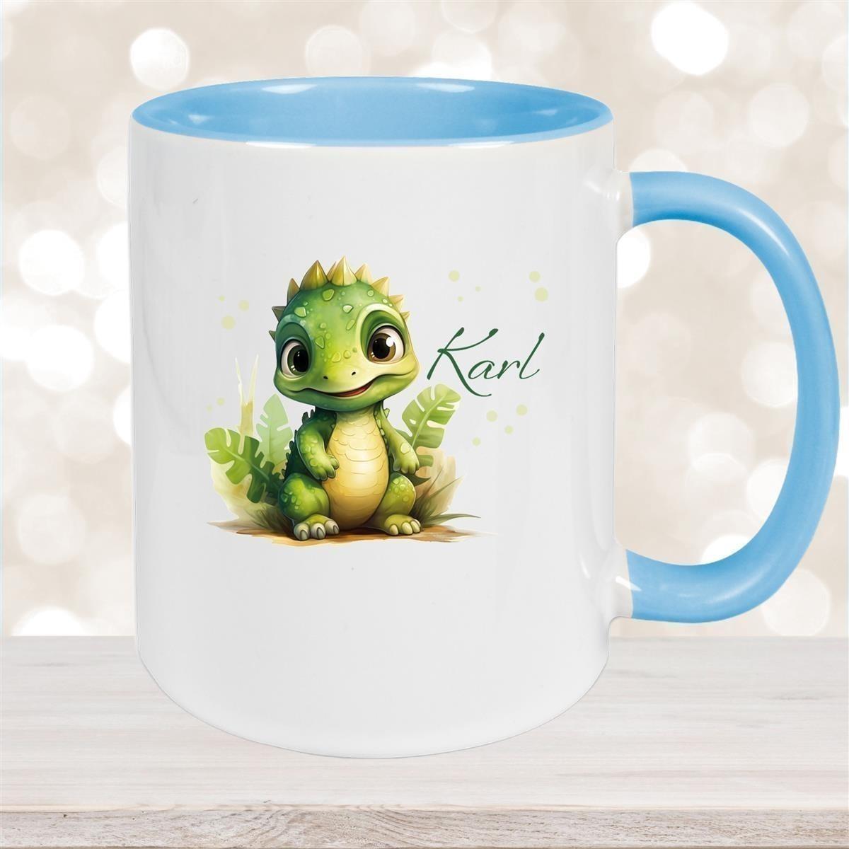 Tasse Dino 16 Wunschname Keramik Kinderbecher Personalisiert versch. Farben