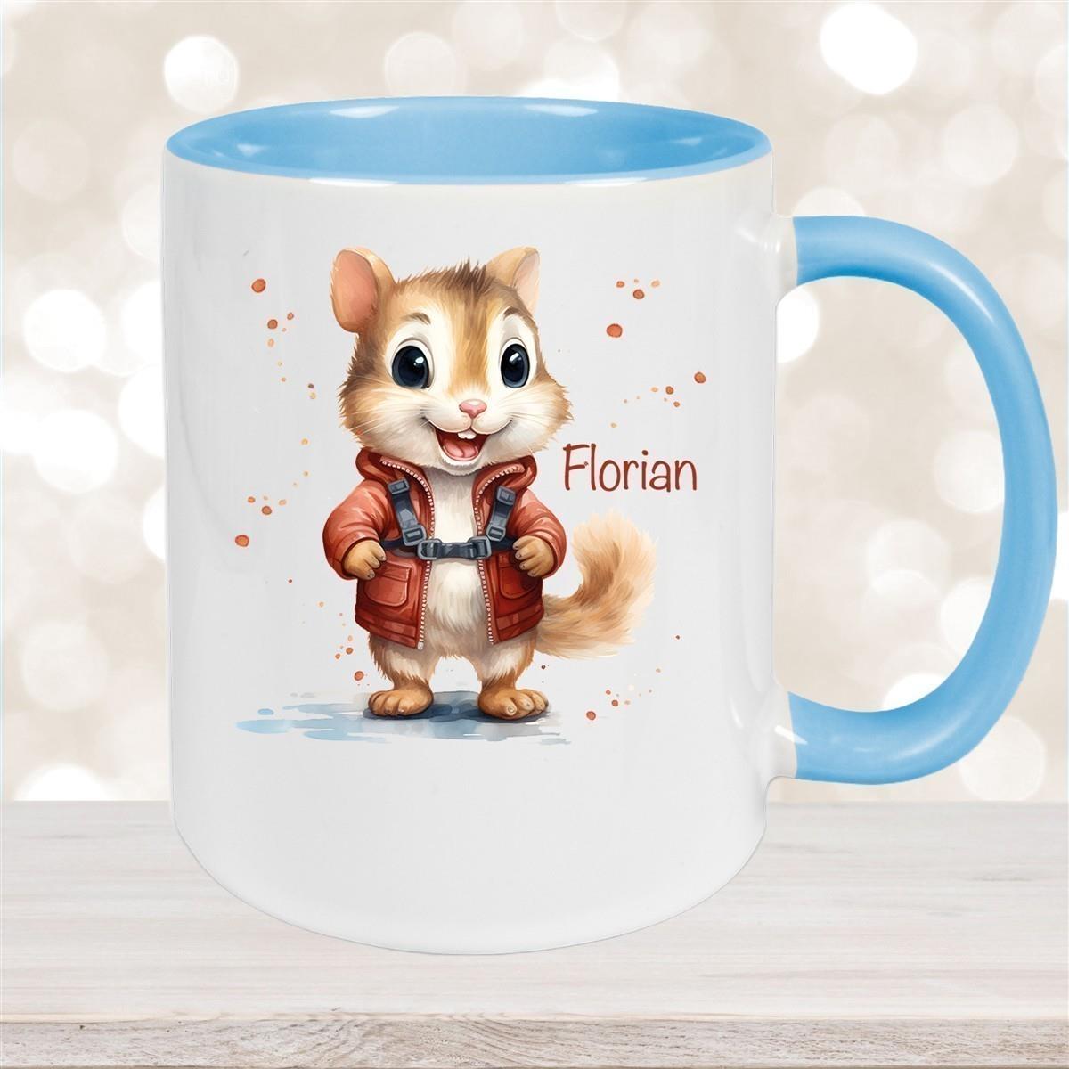 Tasse Wunschname Chipmunk 1 Keramik Kinderbecher personalisiert versch. Farben