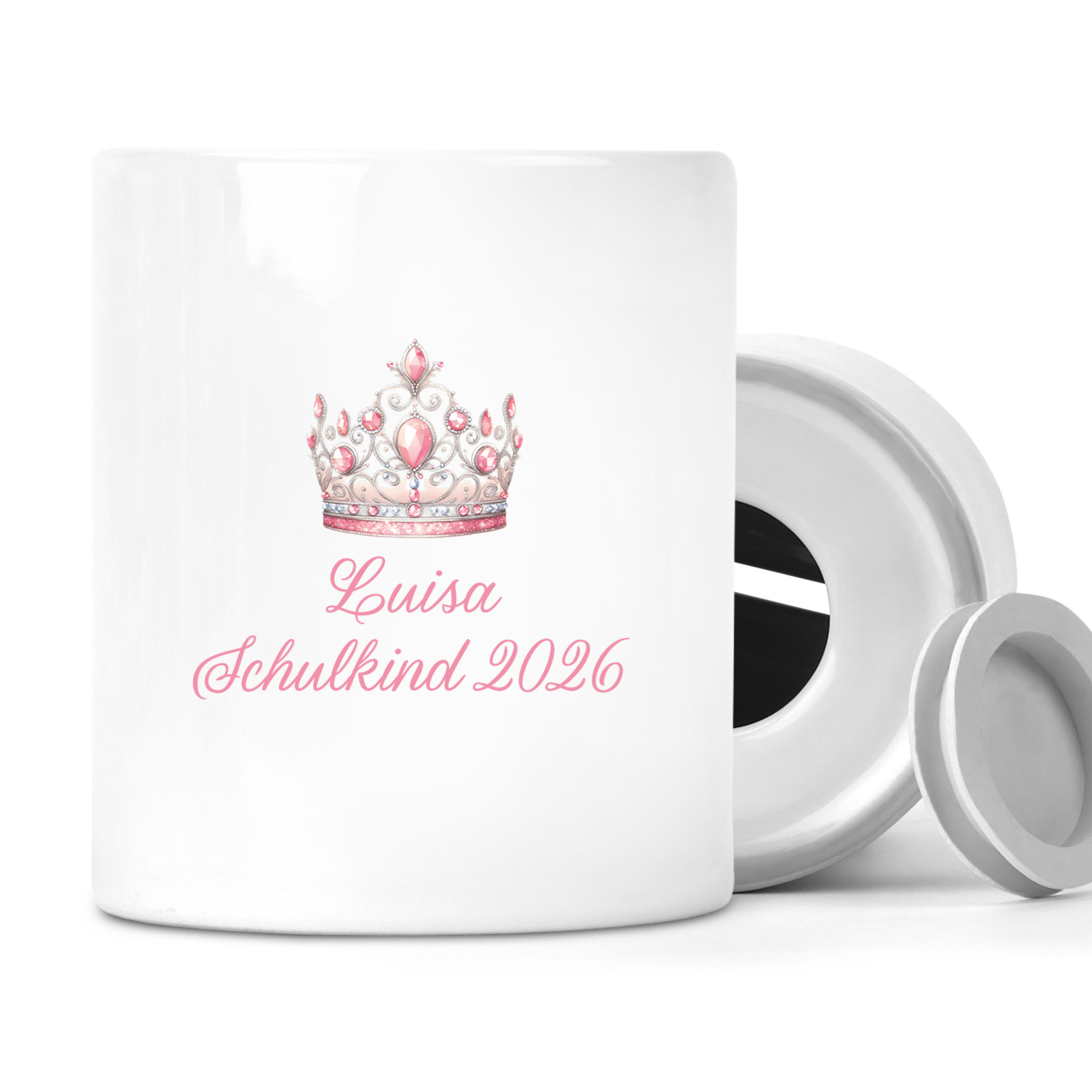 Spardose mit Wunschname Schulanfang 15 Prinzessin personalisiert