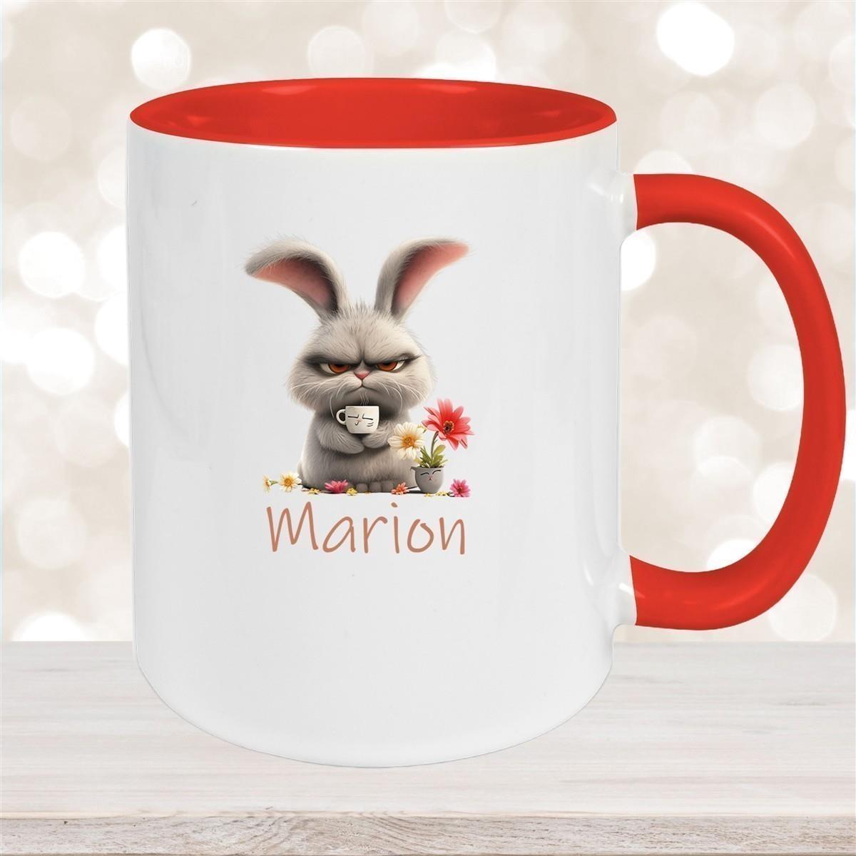 Tasse Ostern Grumpy-Bunny 2 Wunschnamen Keramik personalisiert versch. Farben