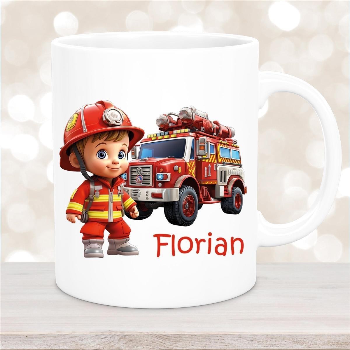 Tasse Wunschname Feuerwehr #2 Keramik Kinderbecher Weiß Tasse Wunschname Feuerwehr #2 Keramik Kinderbecher Weiß