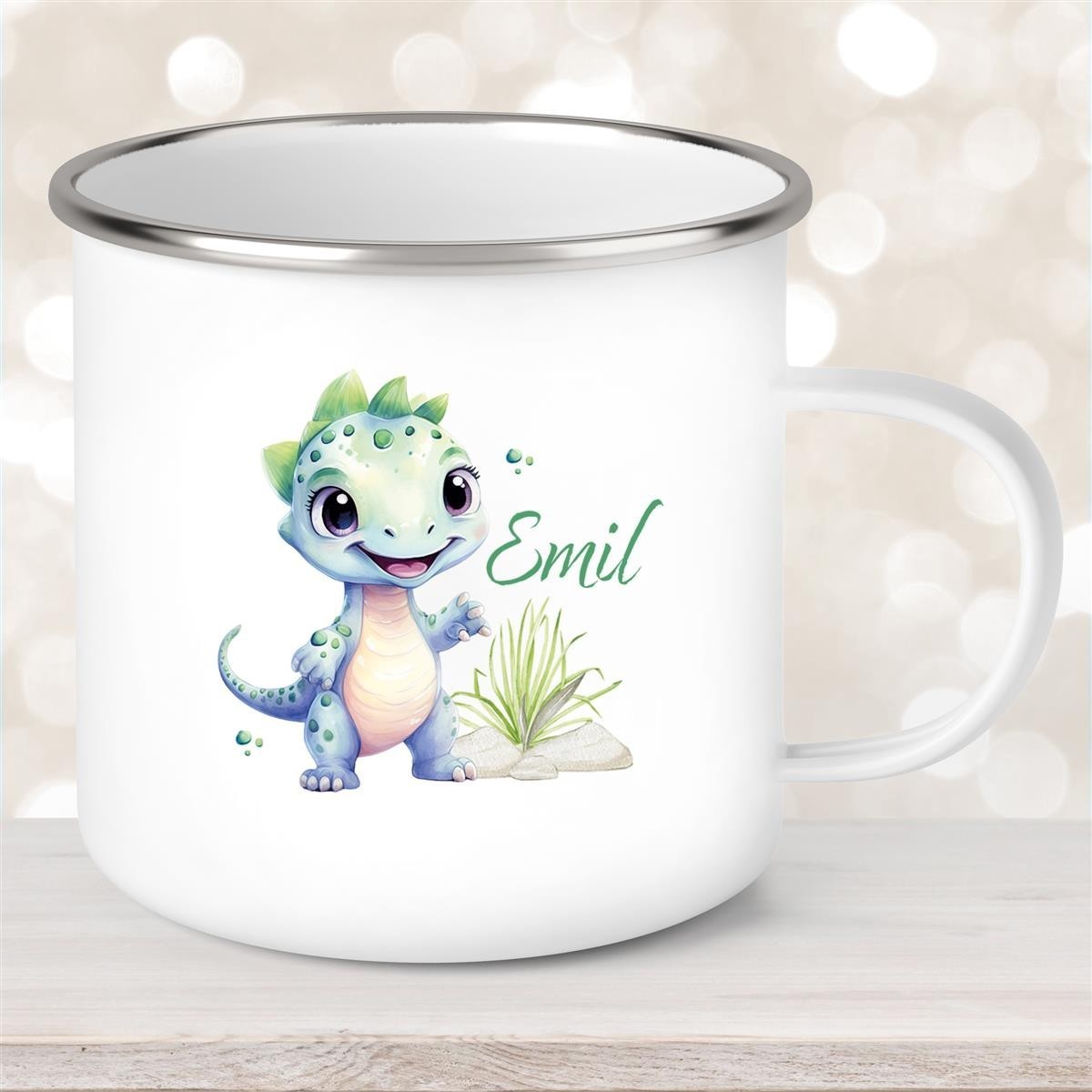 Tasse Wunschname Dino #14 Emaille Kinderbecher