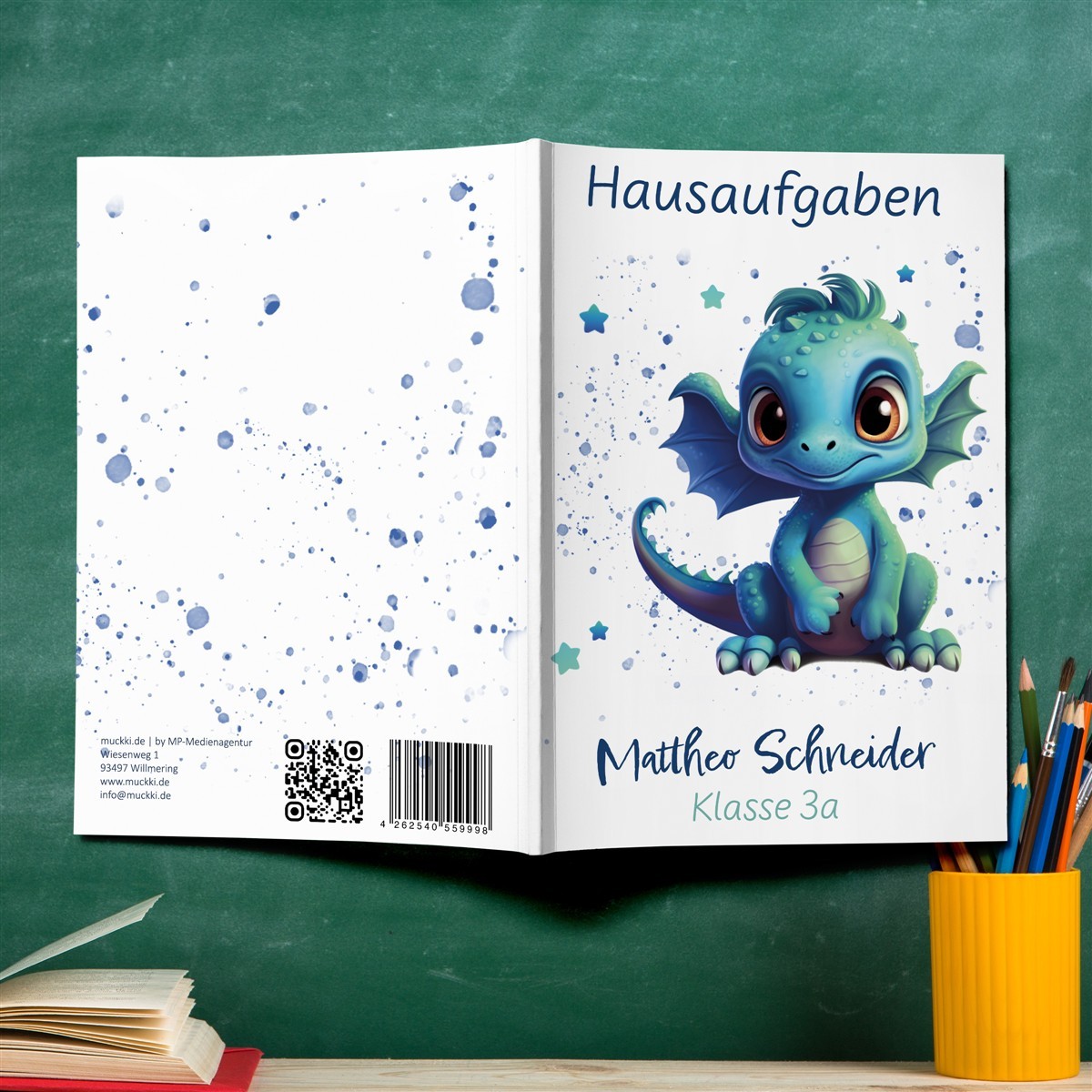 Hausaufgabenheft Drache #1  DIN A5 - 48 Blatt mit Name und Klasse