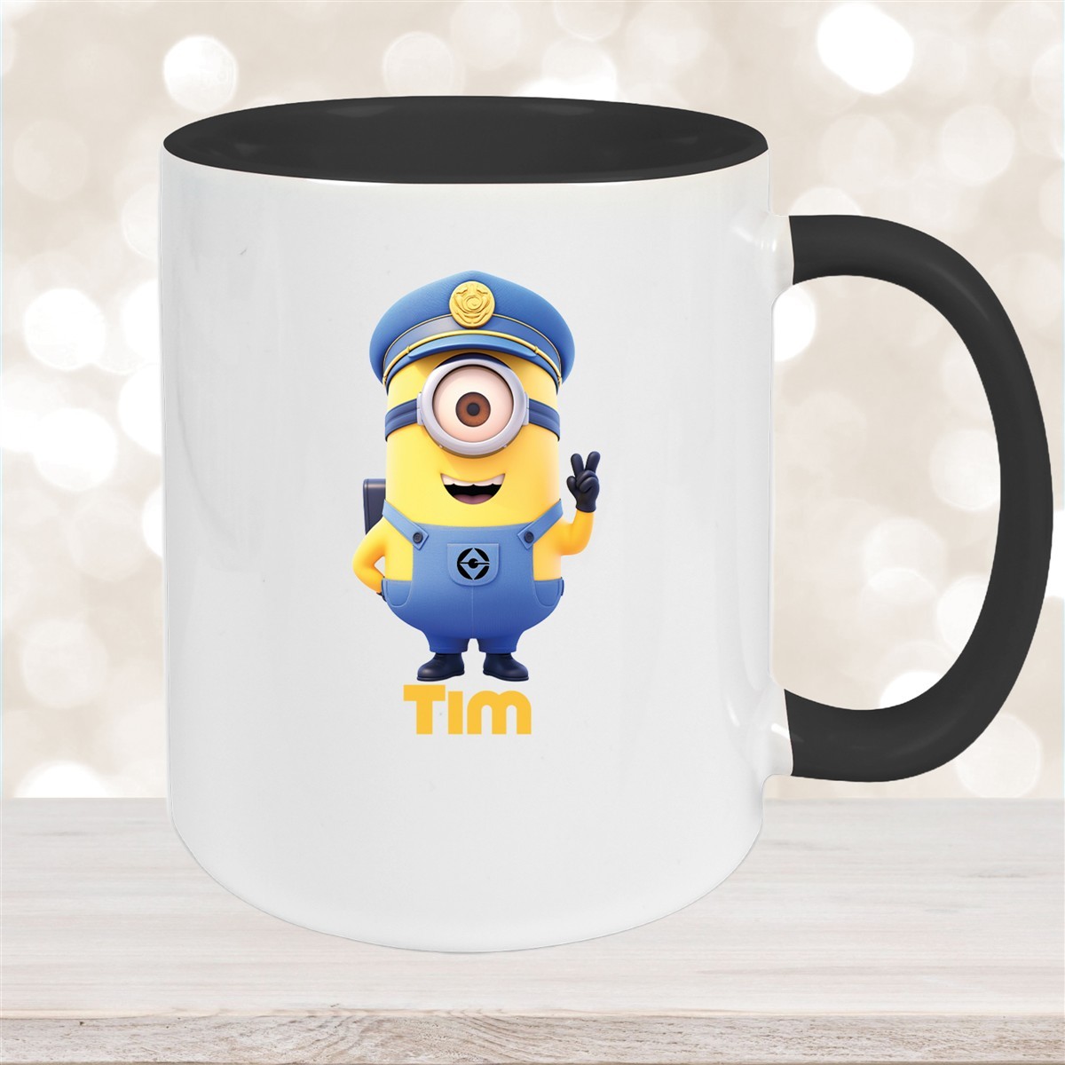 Tasse Minions Kinder Minion #5 Polizei Wunschname Keramik Kinderbecher personalisiert versch. Farben Schwarz