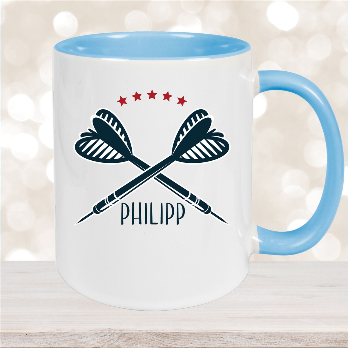 Tasse Dart #3 Wunschname Keramik Kinderbecher personalisiert Hellblau