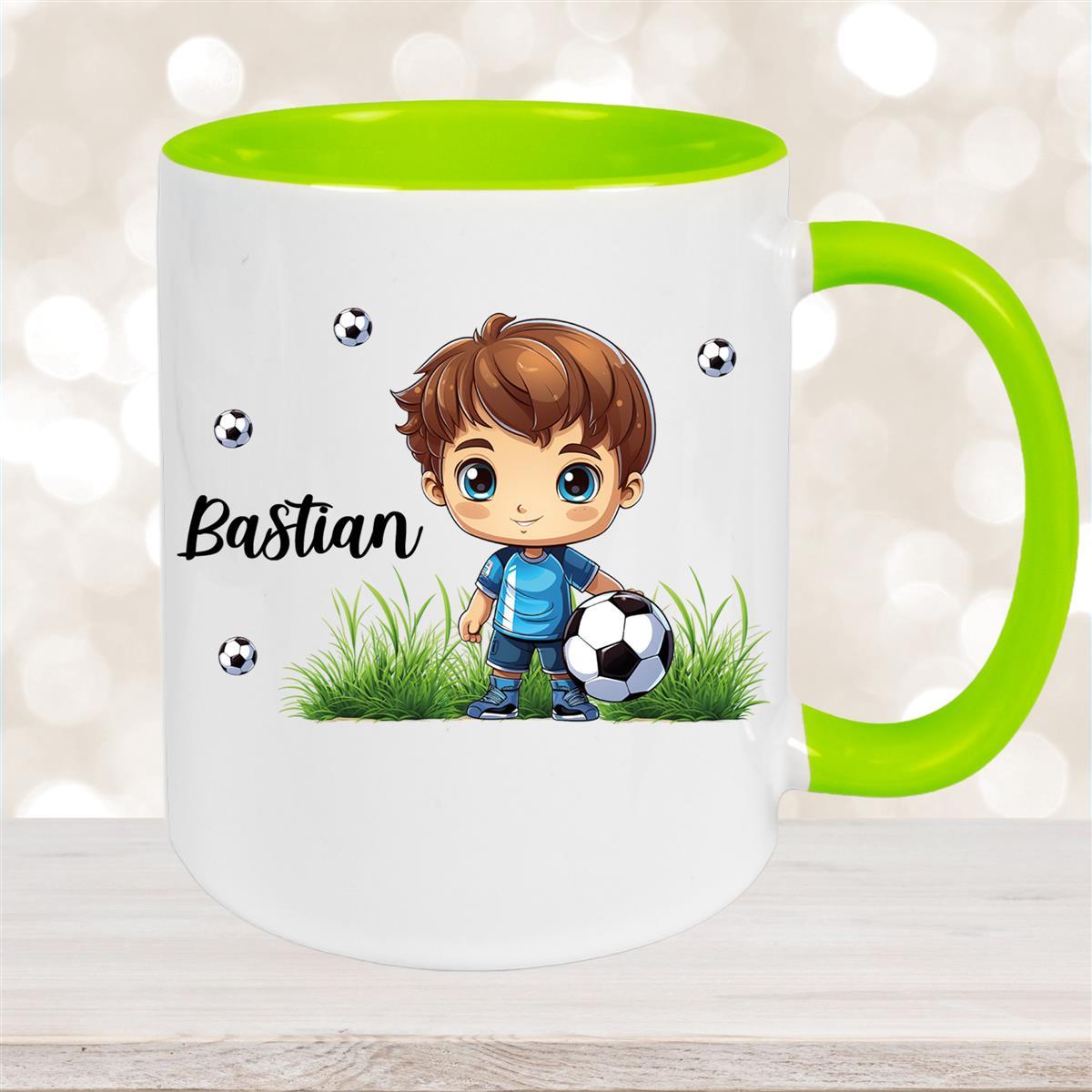 Tasse Fußball #6 Wunschname Keramik Kinderbecher personalisiert Grün