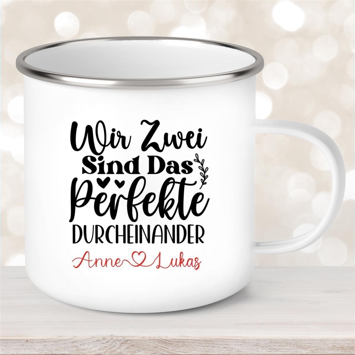 Tasse Liebe - "Wir Zwei sind das perfekte Durcheinander" Valentinstag Wunschnamen Emaille personalisiert Tasse Liebe - "Wir Zwei sind das perfekte Durcheinander" Valentinstag Wunschnamen Emaille personalisiert