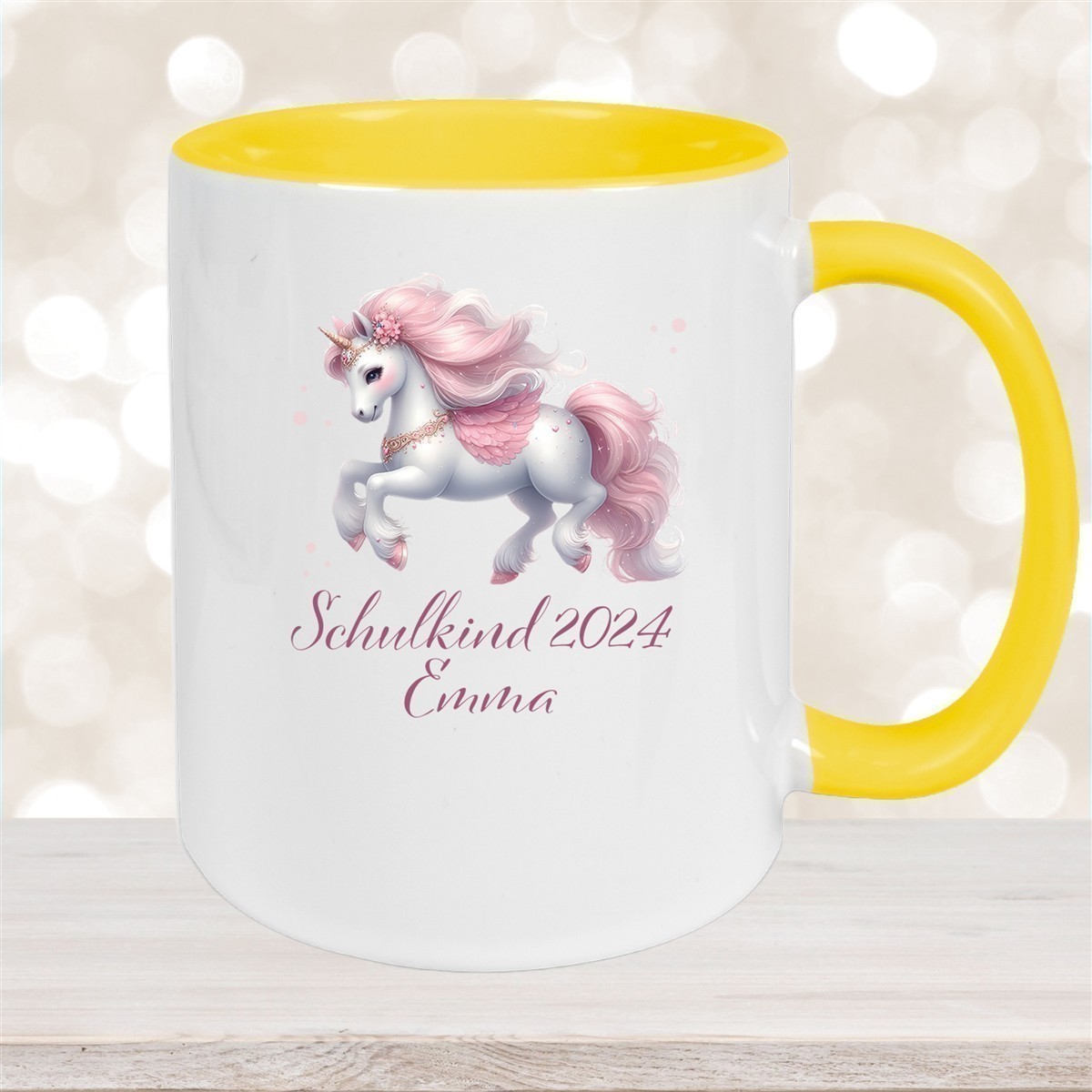 Tasse Schulkind #03 Wunschname Einhorn Keramik Kinderbecher Personalisiert versch. Farben