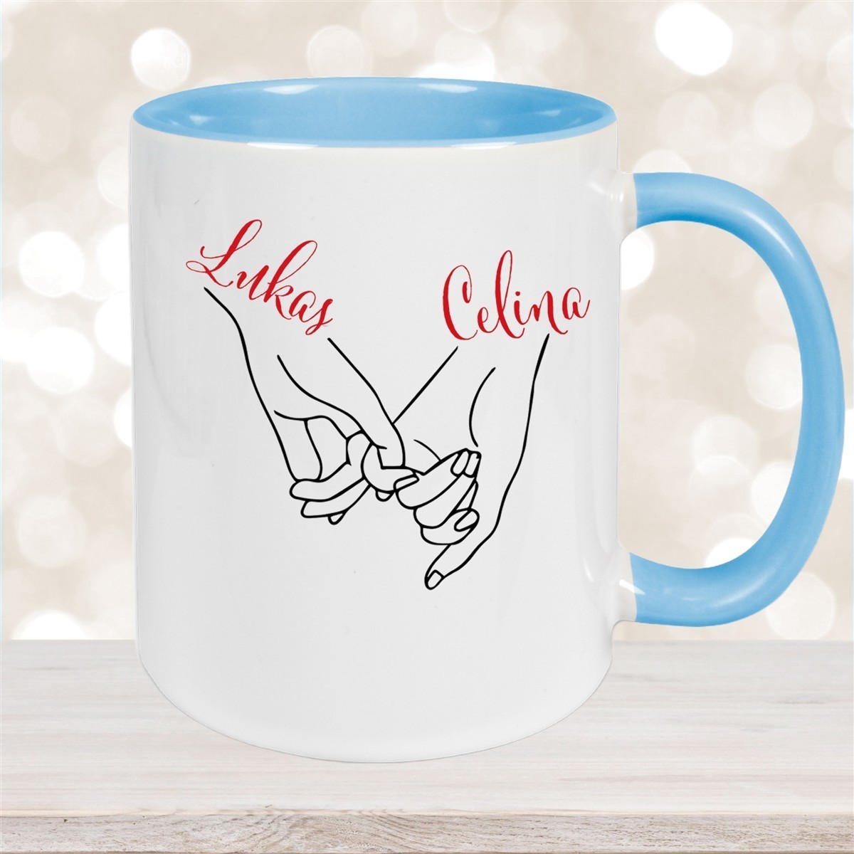 Tasse Hände Valentinstag #5 Wunschnamen Keramik personalisiert versch. Farben