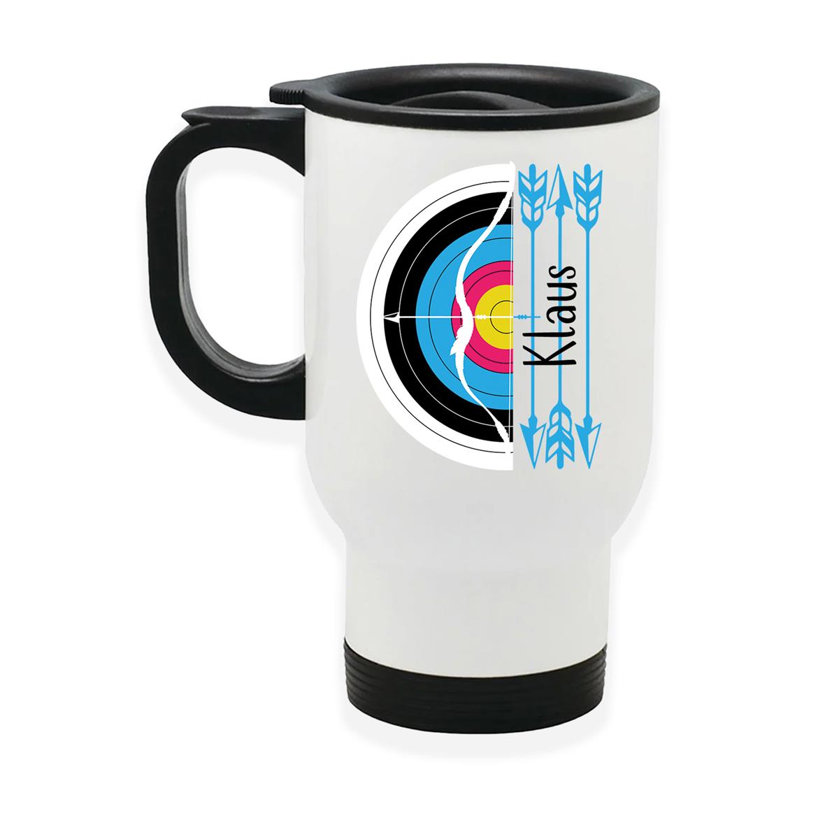 Edelstahl-Thermobecher mit Deckel Bogenschütze 5 weiß