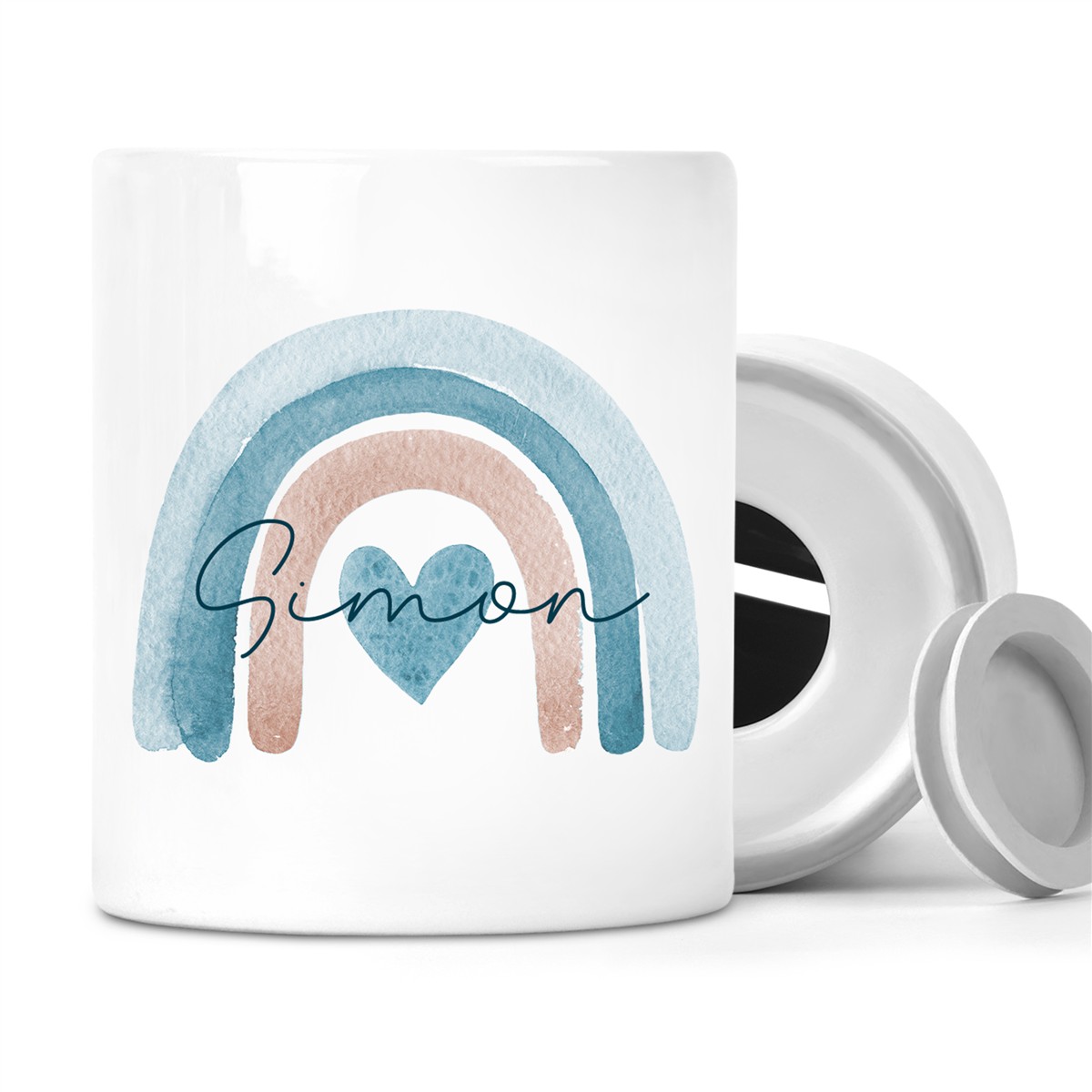 Spardose mit Wunschname Regenbogen 6 personalisiert